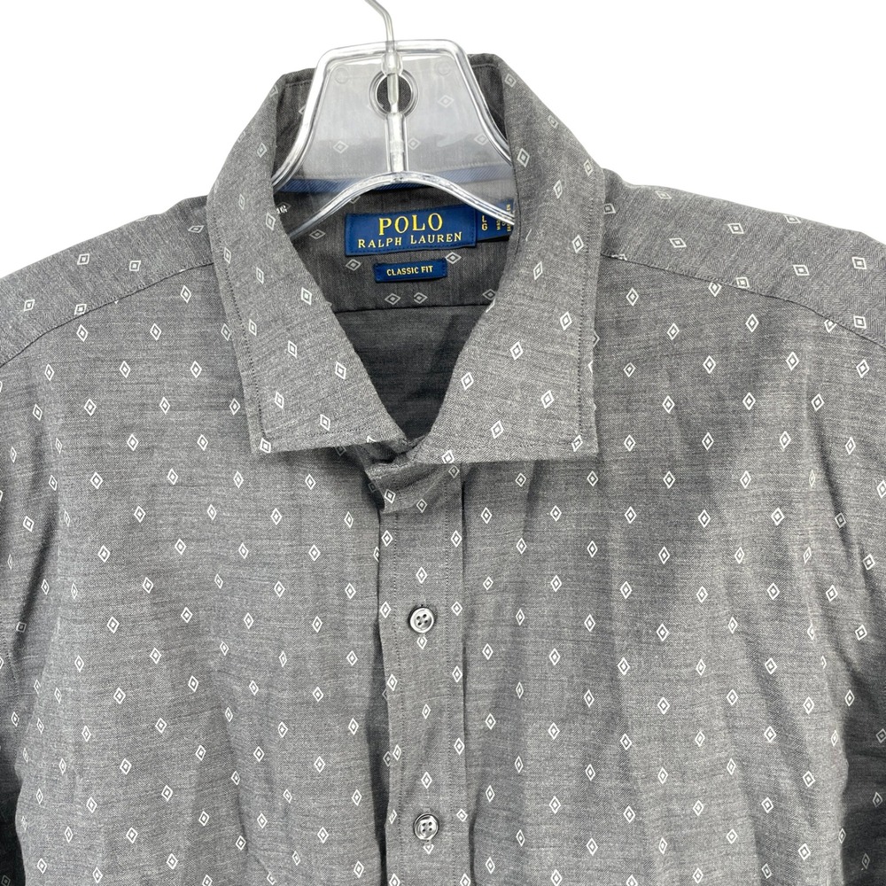 Polo Ralph Lauren Classic Fit Button Shirt Mens Large Gray Diamond Pattern